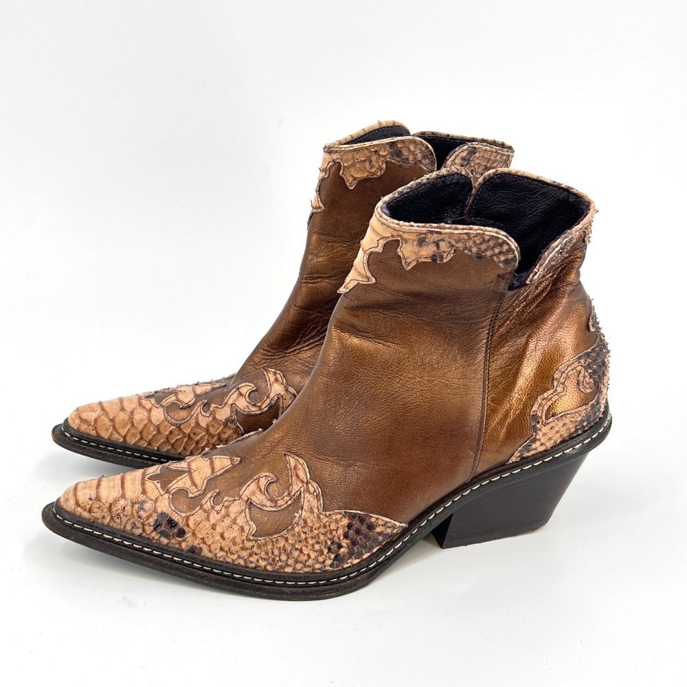 Donal J Pliner Leather Snake Like Embossed Western Boots - Picture 4 of 7